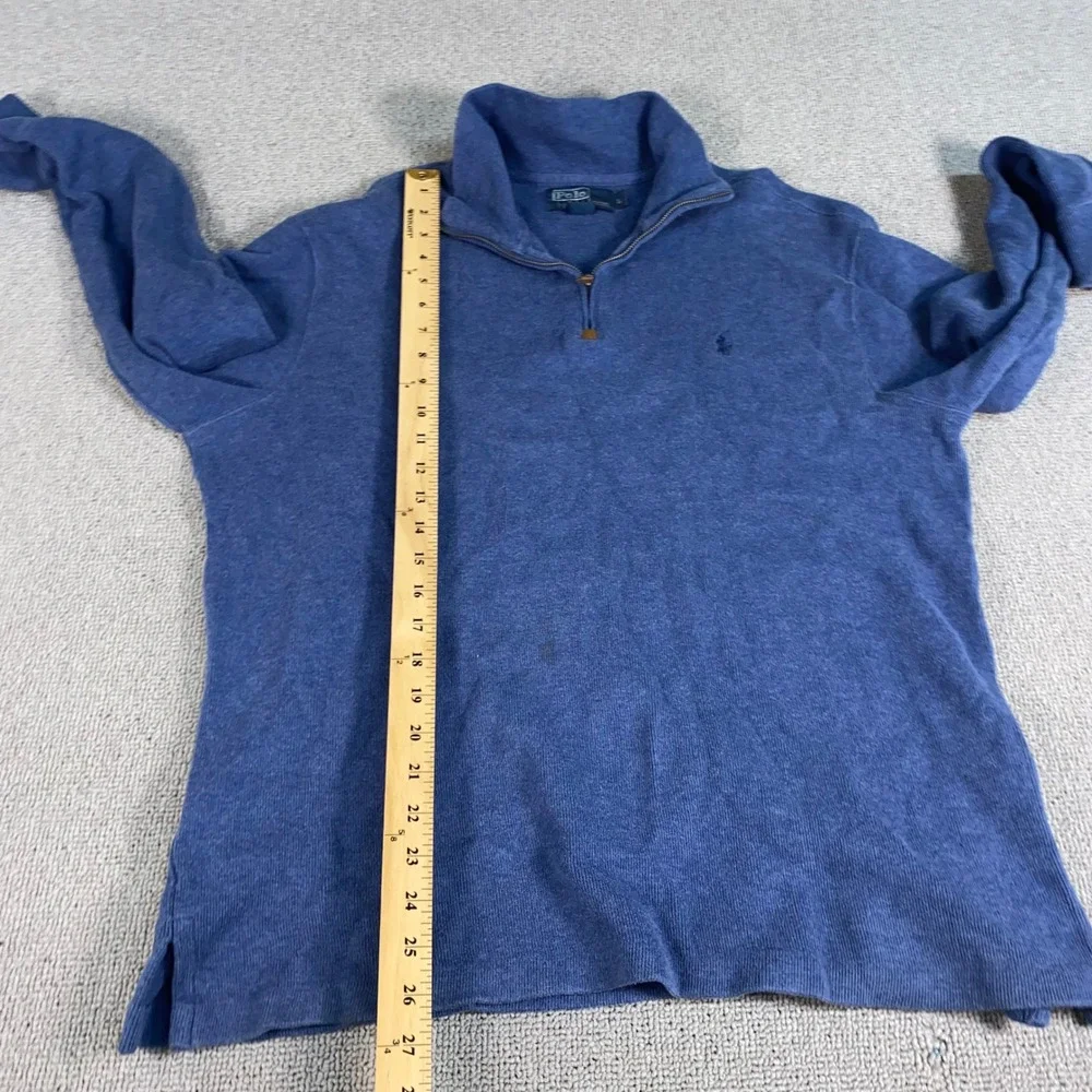 Polo Ralph Lauren Quarter Zip Sweater Mens Large Blue Cotton Pullover Pony Logo